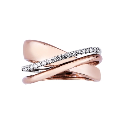 White and rosé gold 18k band ring with diamonds 