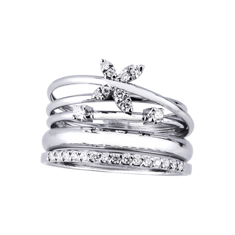 White gold 18k braided wire ring with diamonds 