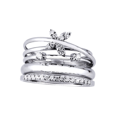 White gold 18k braided wire ring with diamonds 