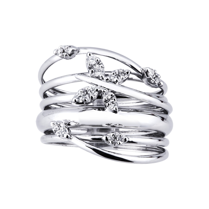 18k white gold braided wire band ring with diamonds 