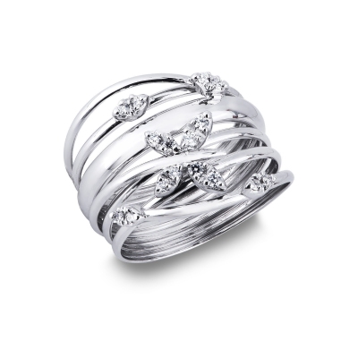 18k white gold braided wire band ring with diamonds 