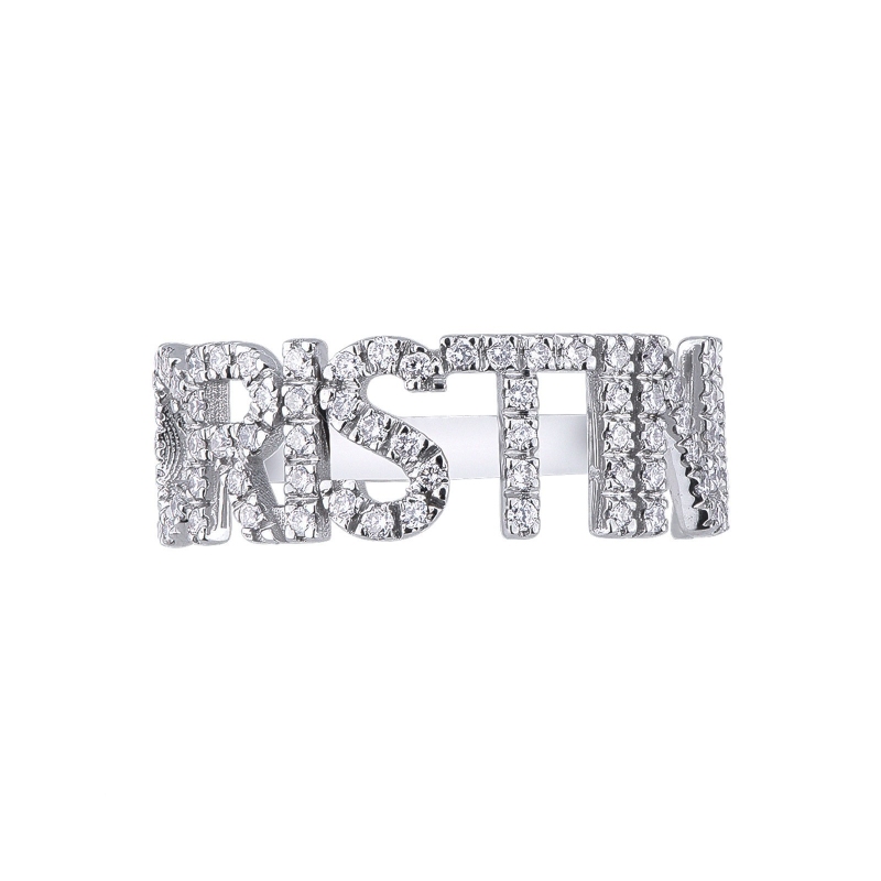 18k white gold name ring CRISTINA with diamonds 