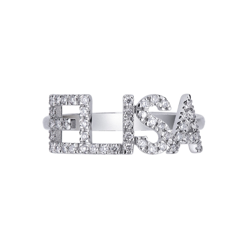 18k white gold name ring ELISA with diamonds 