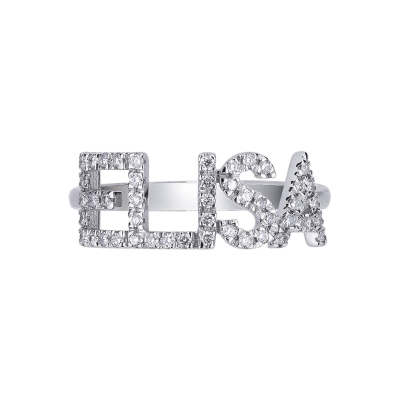 18k white gold name ring ELISA with diamonds 
