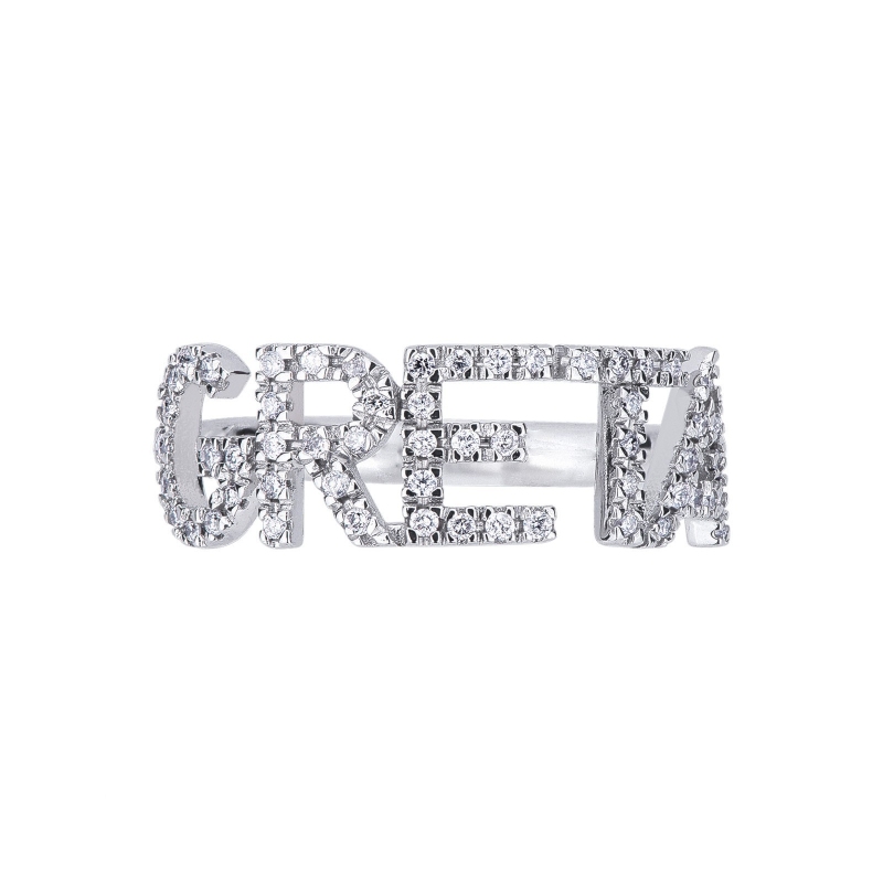 18K white gold name ring GRETA with diamonds 