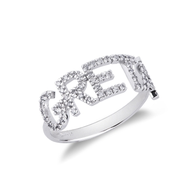 18K white gold name ring GRETA with diamonds 