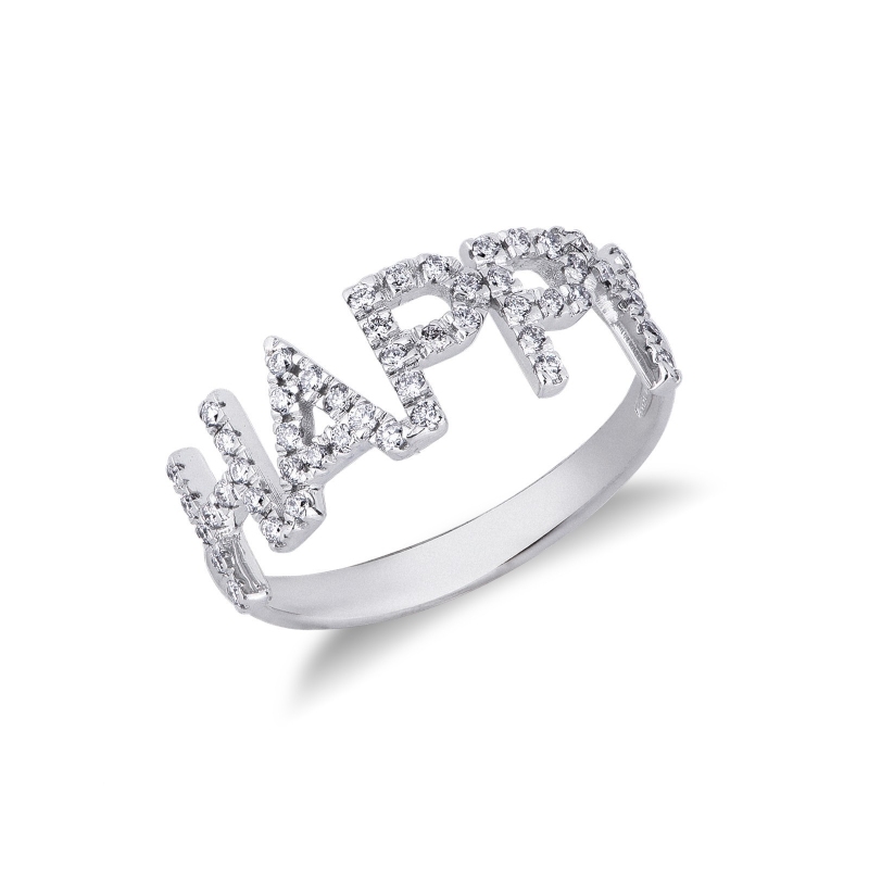 Anello personalizzabile in oro Bianco 18k e diamanti, HAPPY