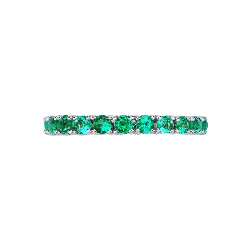 White gold 18k half eternity ring with emeralds 