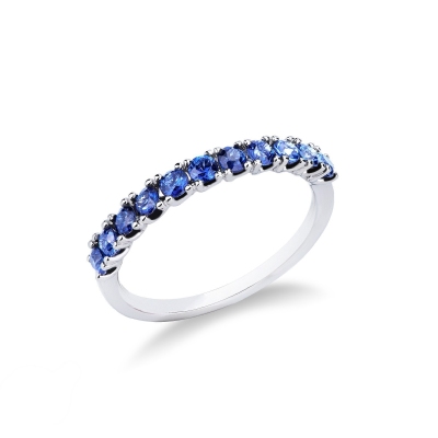 18k white gold half eternity ring with 11 blue sapphires