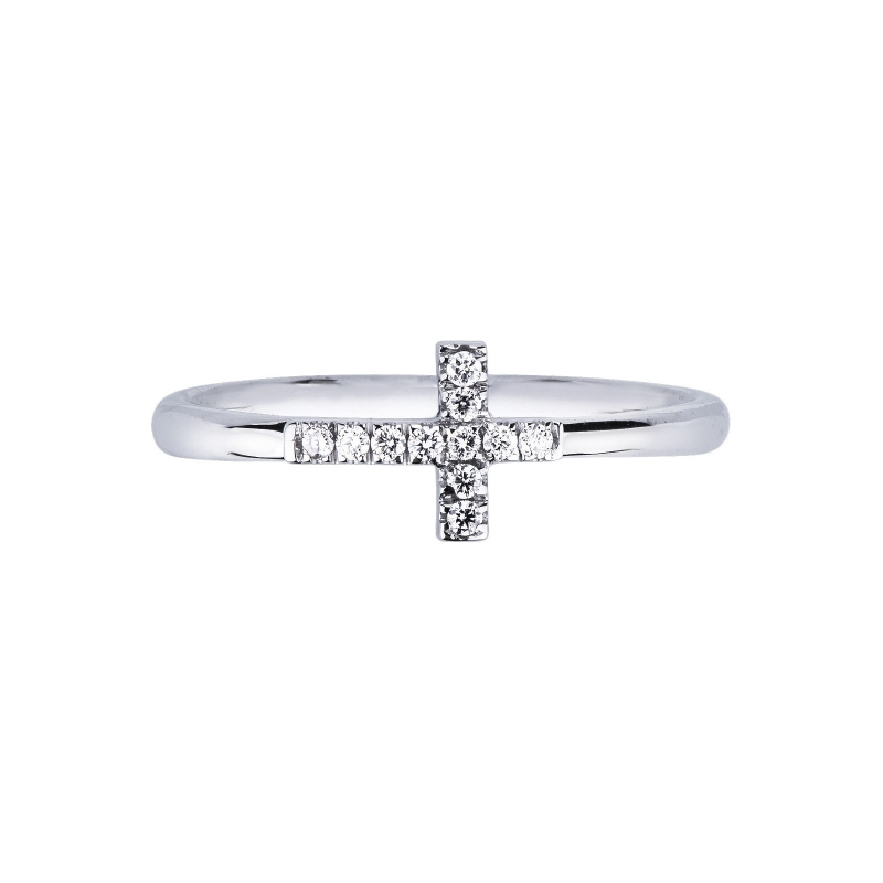 White gold 18k cross ring with diamonds 