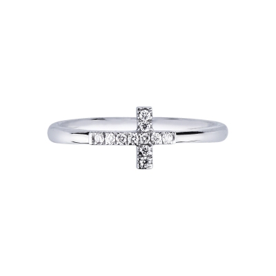 White gold 18k cross ring with diamonds 