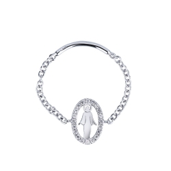 White gold 18k soft link chain ring with the Madonna and diamonds 