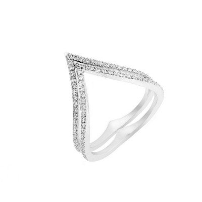 18k white gold ring with two rows of diamonds 