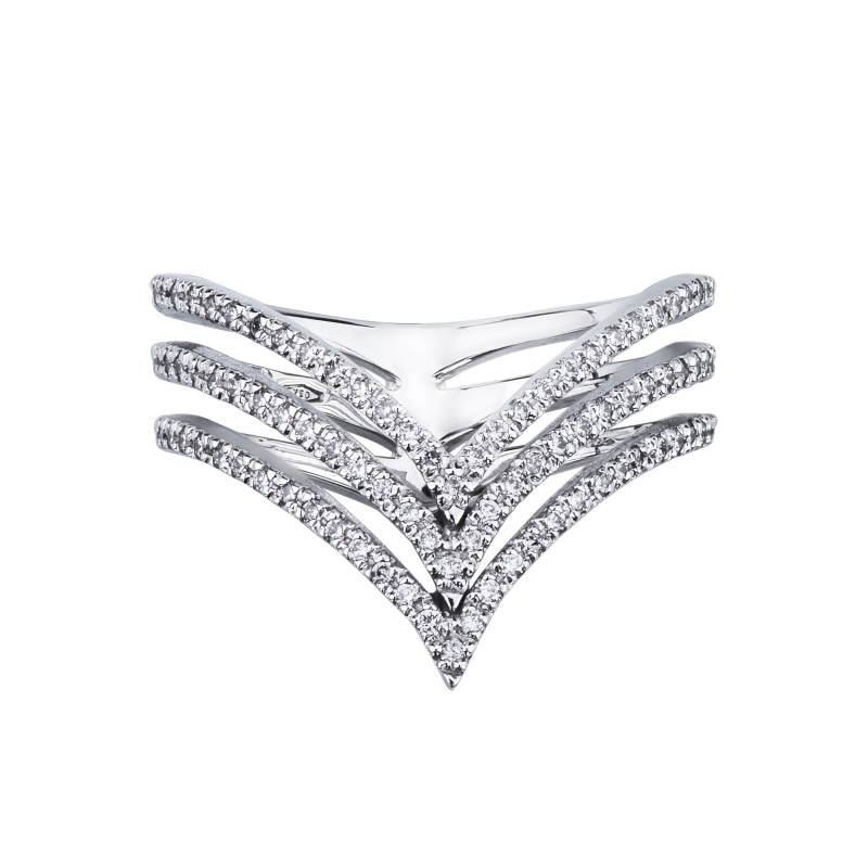 Anello a 3 file convergenti in oro bianco 18k con diamanti