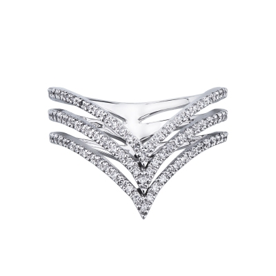 Anello a 3 file convergenti in oro bianco 18k con diamanti