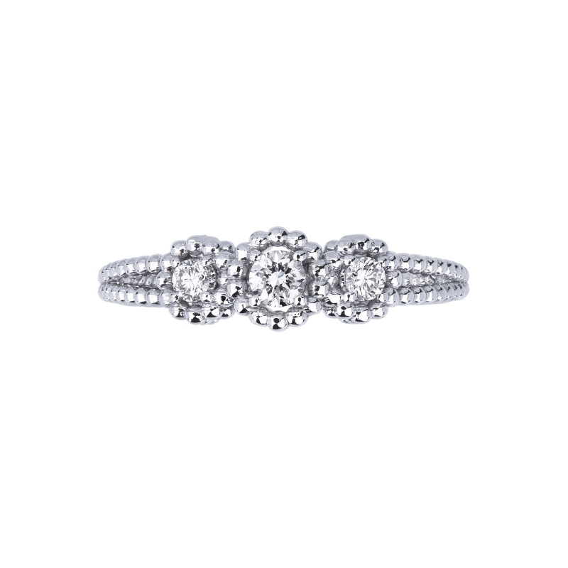 Trilogy ring with wrought shank and diamonds 