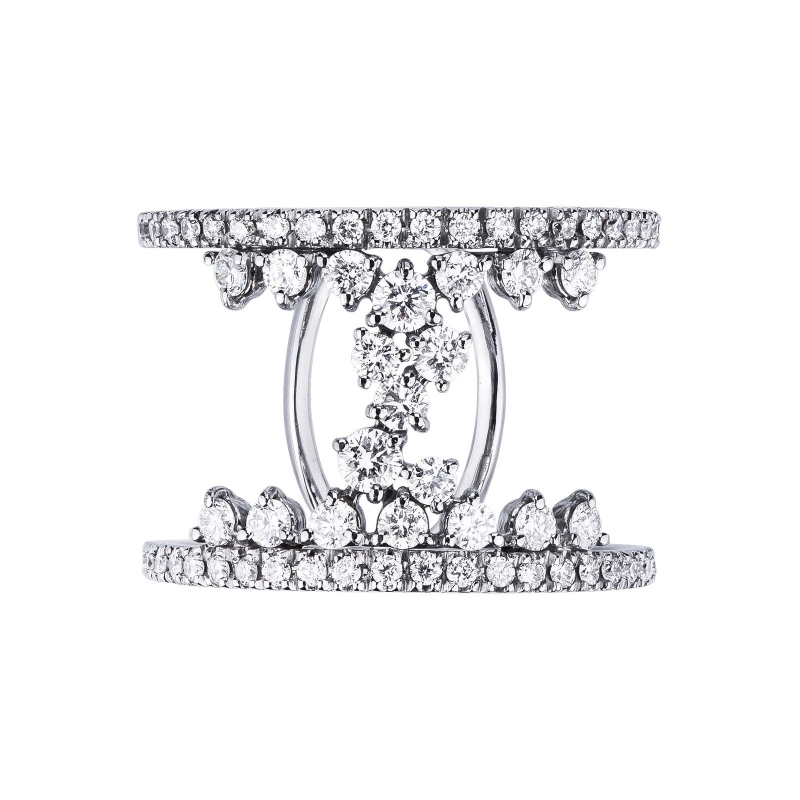 White gold 18k double row of diamonds ring 