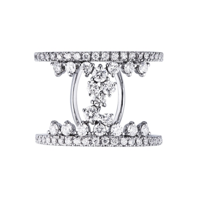 White gold 18k double row of diamonds ring 