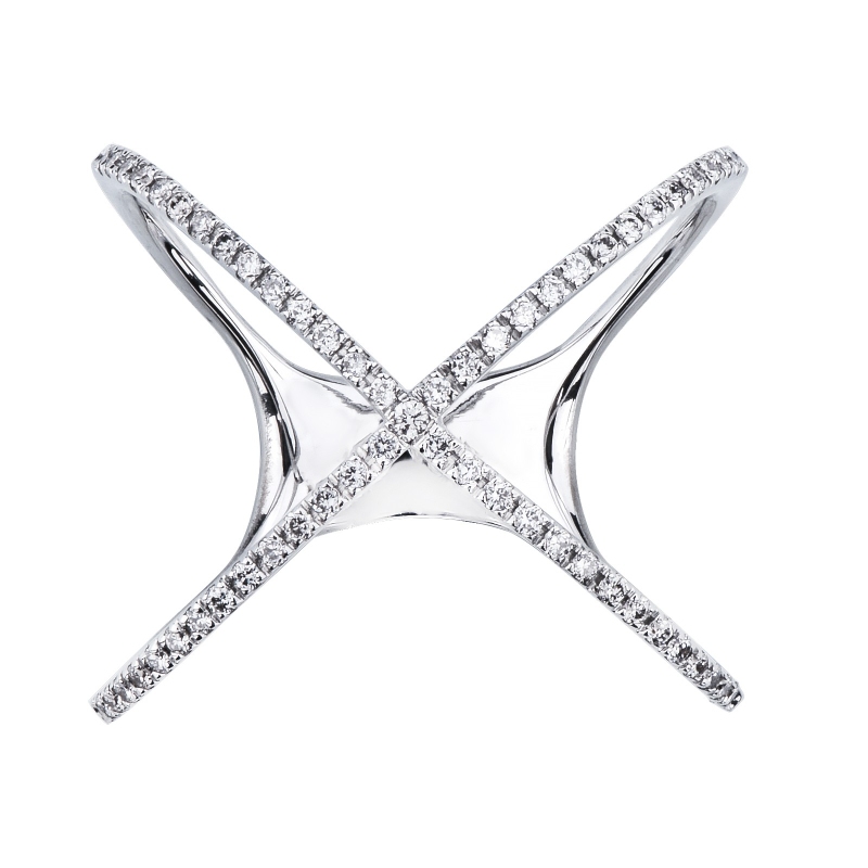 Criss cross white gold 18k with diamonds 