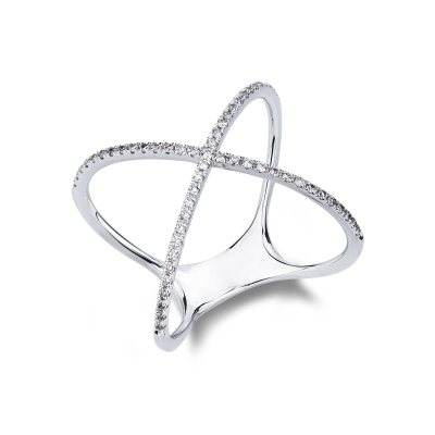 Criss cross white gold 18k with diamonds 