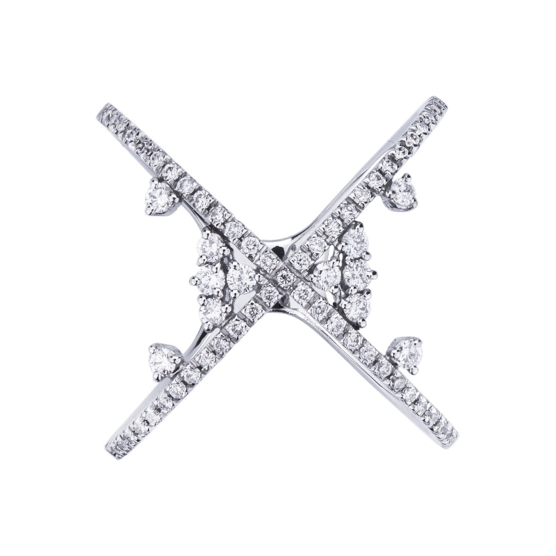 Criss cross ring with diamonds in white gold 18k 