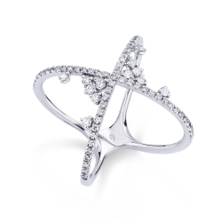 Criss cross ring with diamonds in white gold 18k 
