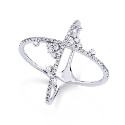 Criss cross ring with diamonds in white gold 18k 
