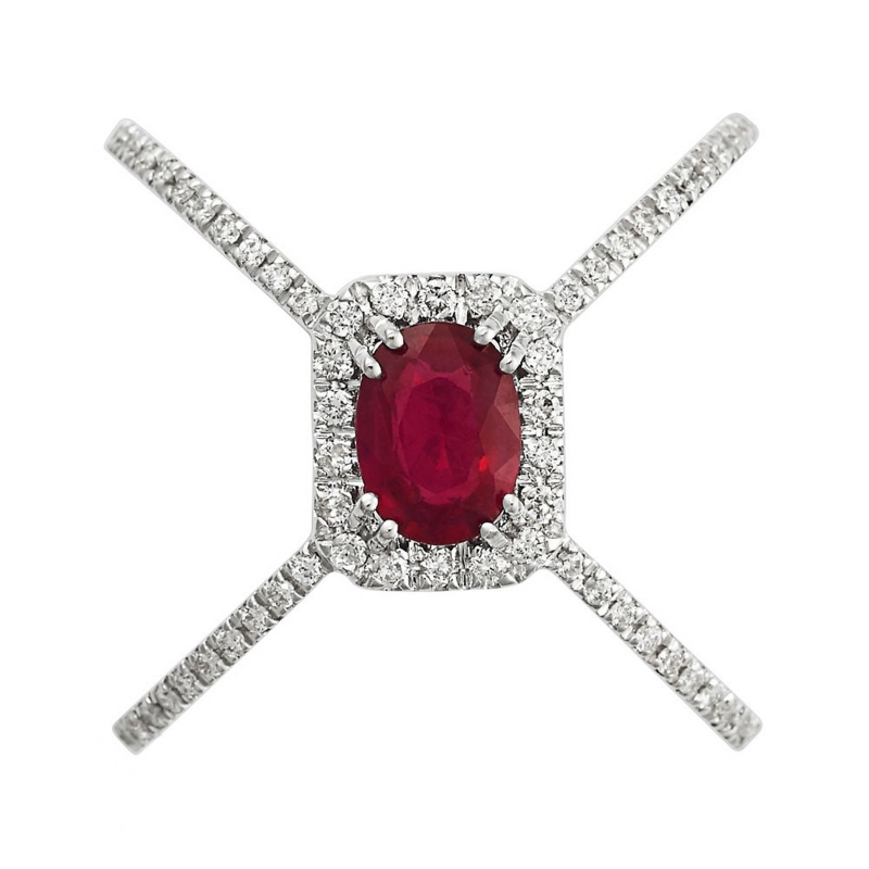 Criss cross ring white gold 18k with ruby and diamonds