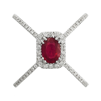 Criss cross ring white gold 18k with ruby and diamonds