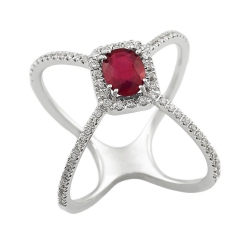 Criss cross ring white gold 18k with ruby and diamonds