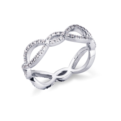 Braided wire ring white gold 18k with diamonds 