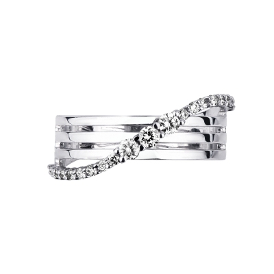 Band ring with diamonds in white gold 18k