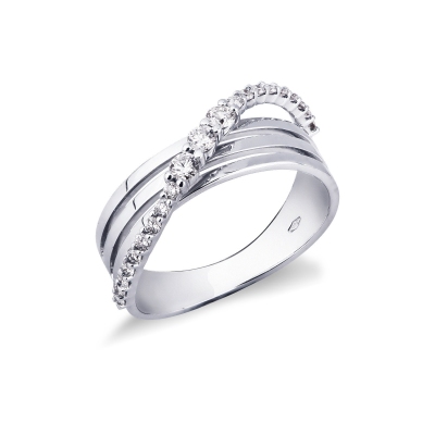 Band ring with diamonds in white gold 18k