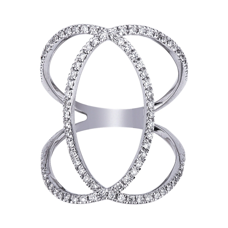 White gold 18k diamonds criss cross ring 