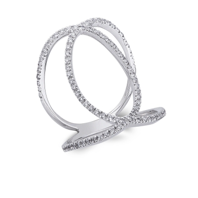 White gold 18k diamonds criss cross ring 