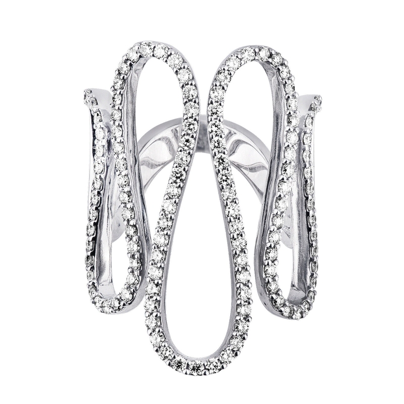 White gold 18k band ring with diamonds waves 