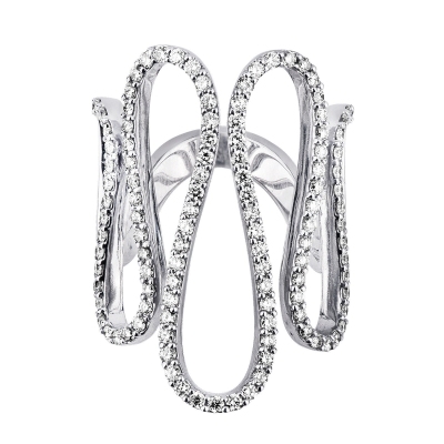 White gold 18k band ring with diamonds waves 