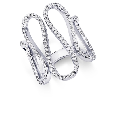 White gold 18k band ring with diamonds waves 