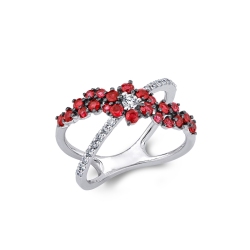 Criss cross in white gold 18k with rubies and diamonds 