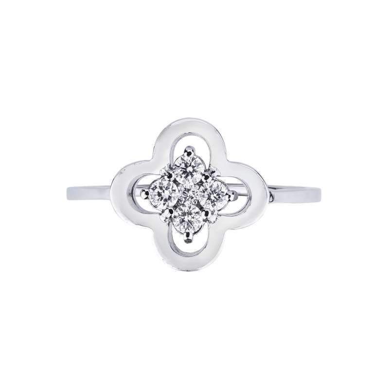 White gold 18k ring with diamonds stylized heart 