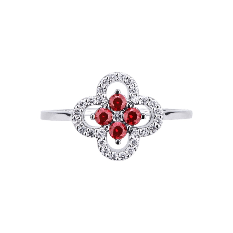 Ring with rubies and diamonds in white gold 18k