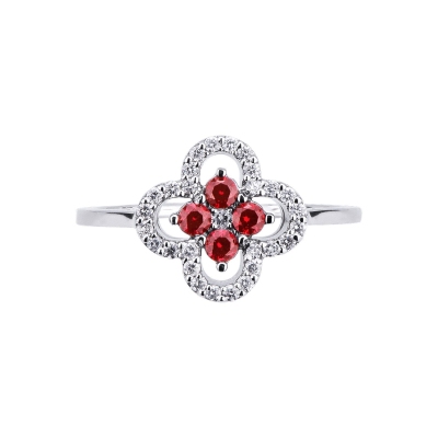 Ring with rubies and diamonds in white gold 18k
