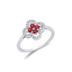 Ring with rubies and diamonds in white gold 18k