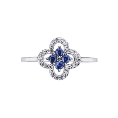 White gold 18k ring with diamonds and central blue sapphires 