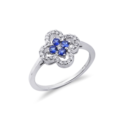 White gold 18k ring with diamonds and central blue sapphires 