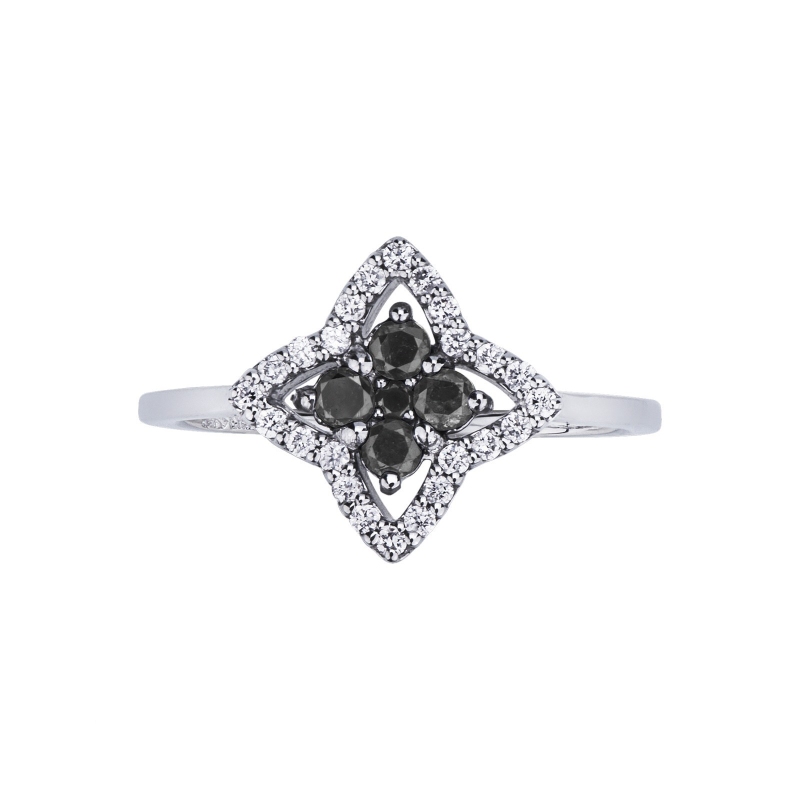 18k white gold ring with black and white diamonds 