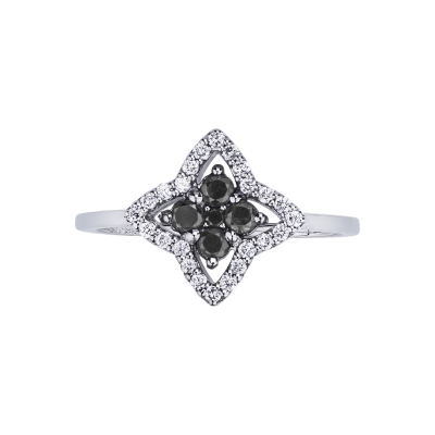 18k white gold ring with black and white diamonds 