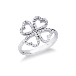 White gold 18k ring with diamonds four-leaf clovers 