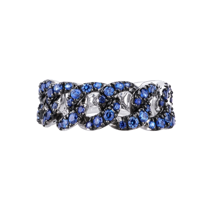 Groumette ring in white gold 18k with blue sapphires and burnished tips 