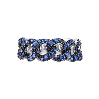 Groumette ring in white gold 18k with blue sapphires and burnished tips 